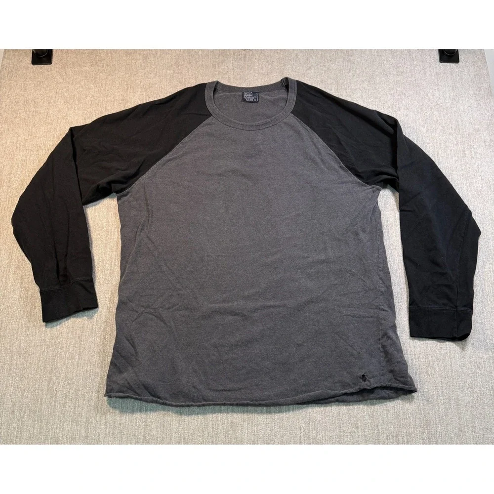Vintage Polo Ralph Lauren Raglan Long Sleeve Shirt XL Grey Black Baseball Pony